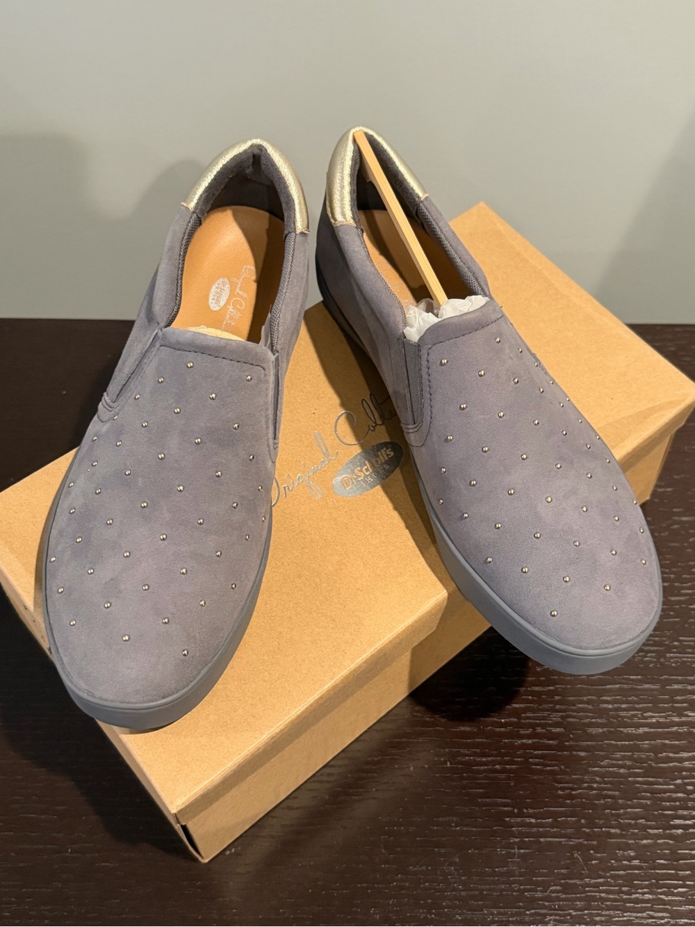 Dr. Scholl's Gray Slip-On Sneakers with Stud Accents